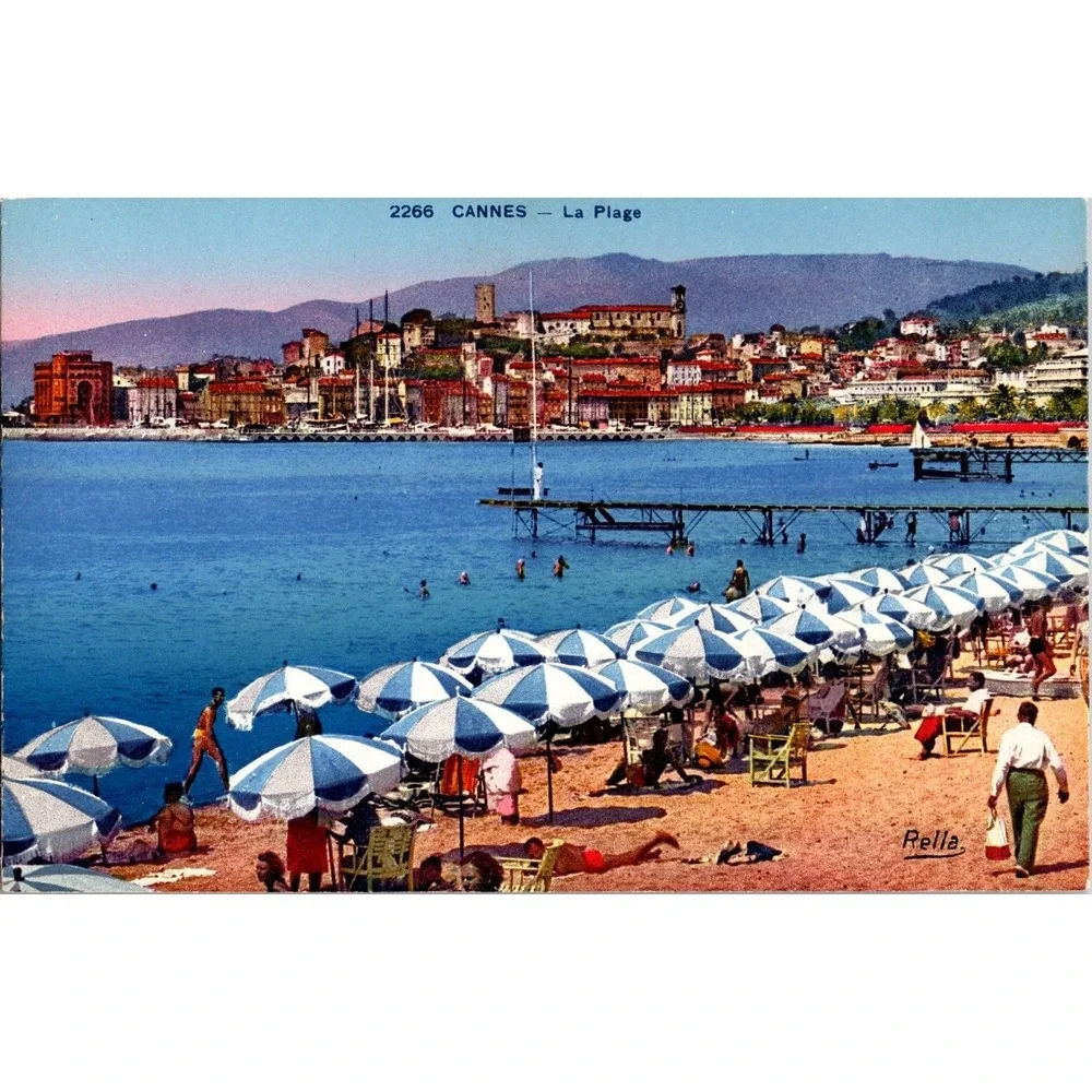 Vintage Cannes La Plage Beach Scene Postcard‎ by Rella France